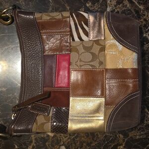Vintage Coach Patchwork Brown Leather & Signature Textile Shoulder Bag